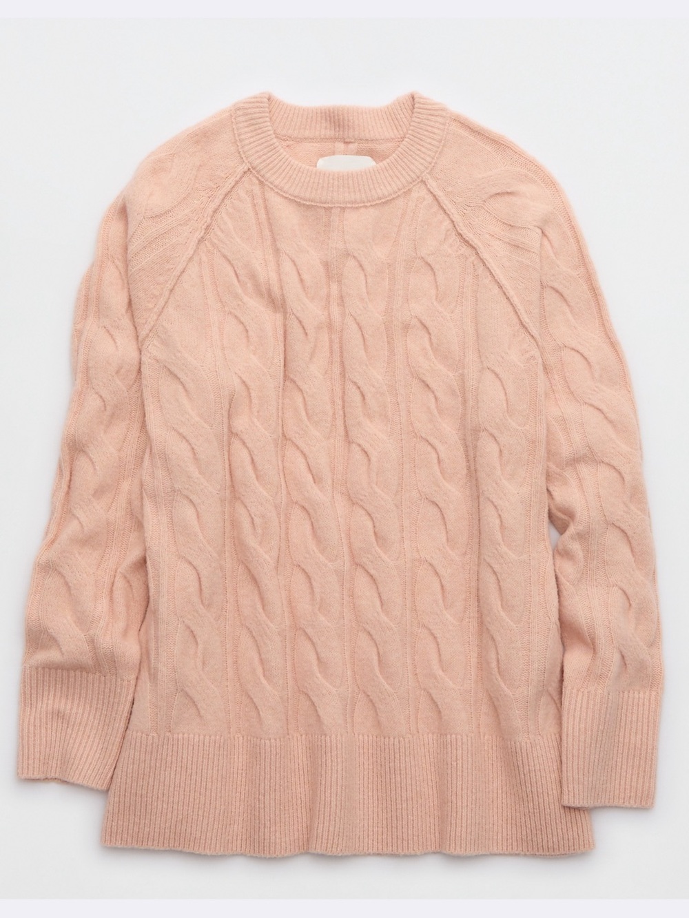 NWT Aerie Unreal Cable Knit Crewneck Sweater Blush Pink, Oversized Fall Cozy